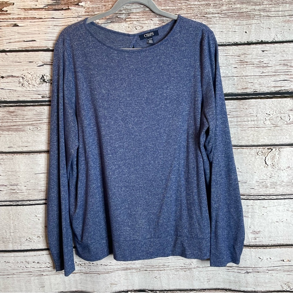 CHAPS Denim Women’s XL Blue Pullover Shirt Keyhole Back Long Sleeves